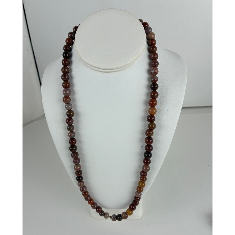Necklace Polished Carnelian Agate Beads Various Shades Brown 25" Spring Ring